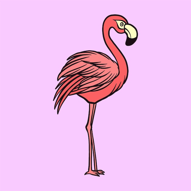 Ilustración vectorial de dibujo a mano de un flamenco rosado