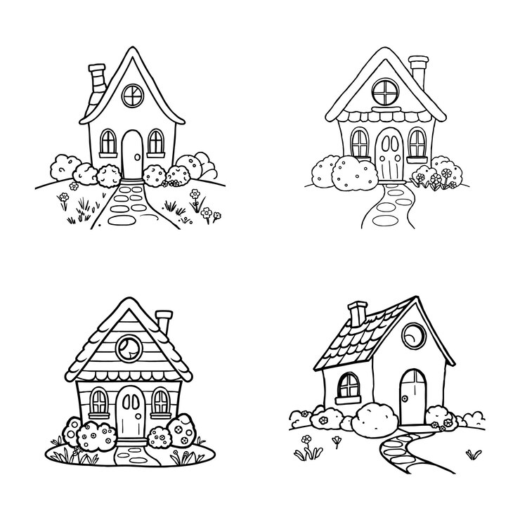Ilustración vectorial de dibujo a mano de libros alegres de la Casa para niños