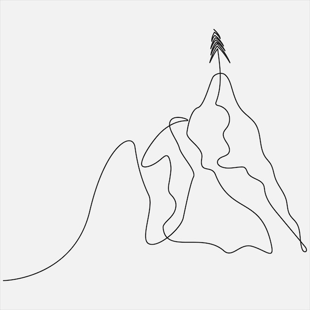 Vector ilustración vectorial de dibujo a mano de línea continua arte de montaña
