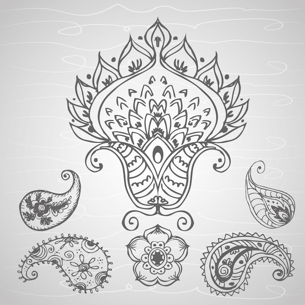 Vector ilustración vectorial de dibujo a mano de ornamento de paisley