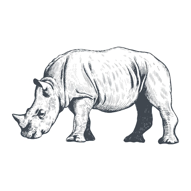 Ilustración vectorial de dibujo a mano de un rinoceronte