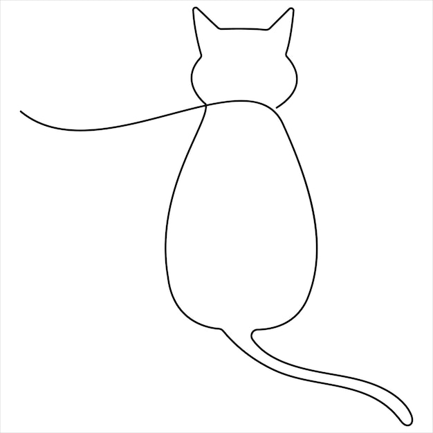 Ilustración vectorial de dibujo de una sola línea continua de gato lindo en línea