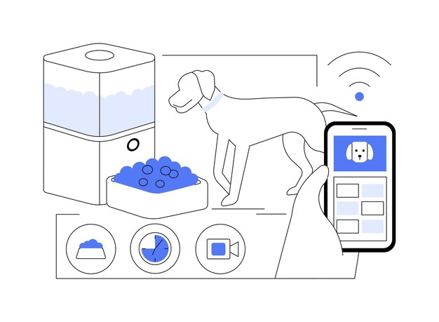 Ilustración vectorial de dibujos animados aislados de alimentador automático para mascotas