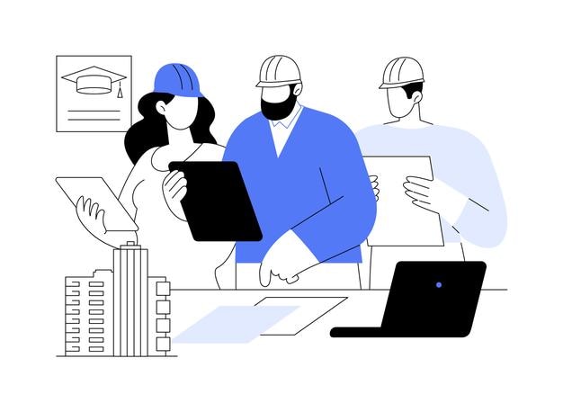 Ilustración vectorial de dibujos animados aislados de gestión de la construcción