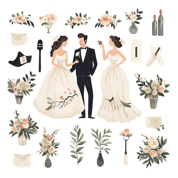 Ilustración vectorial de dibujos animados de bodas dibujada a mano