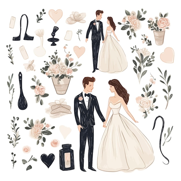 Ilustración vectorial de dibujos animados de bodas dibujada a mano