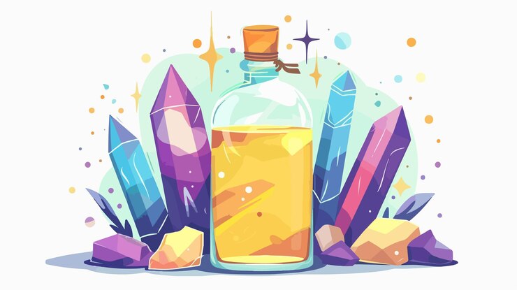 Vector ilustración vectorial de dibujos animados de botella tónica y rodillo de cuarzo