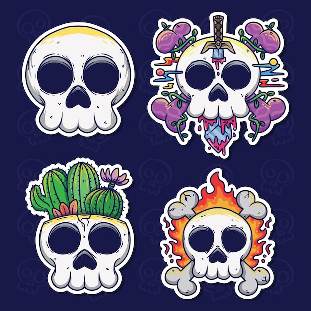 Ilustración vectorial de dibujos animados de la cabeza del cráneo
