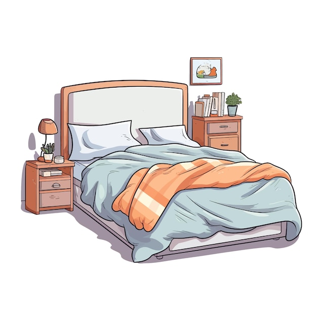 Vector ilustración vectorial de dibujos animados de cama dibujada a mano