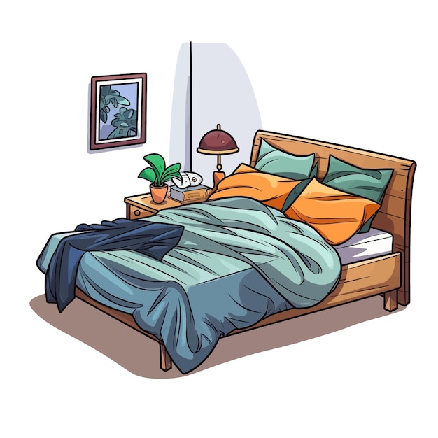 Vector ilustración vectorial de dibujos animados de cama dibujada a mano