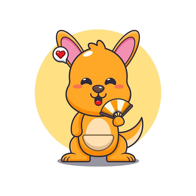 Ilustración vectorial de dibujos animados de canguro con ventilador de mano
