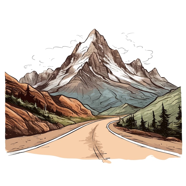 Vector ilustración vectorial de dibujos animados de carretera de montaña dibujada a mano clipart fondo blanco