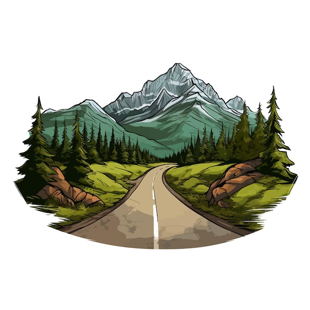 Vector ilustración vectorial de dibujos animados de carretera de montaña dibujada a mano clipart fondo blanco