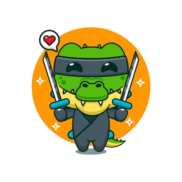 Vector ilustración vectorial de dibujos animados de cocodrilo ninja