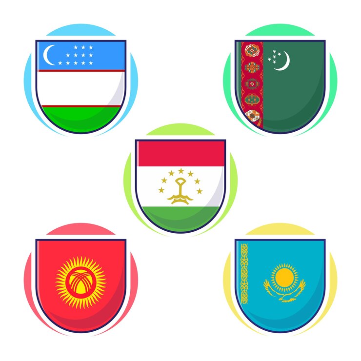 Vector ilustración vectorial de dibujos animados de la colección de mascotas de los países de asia central