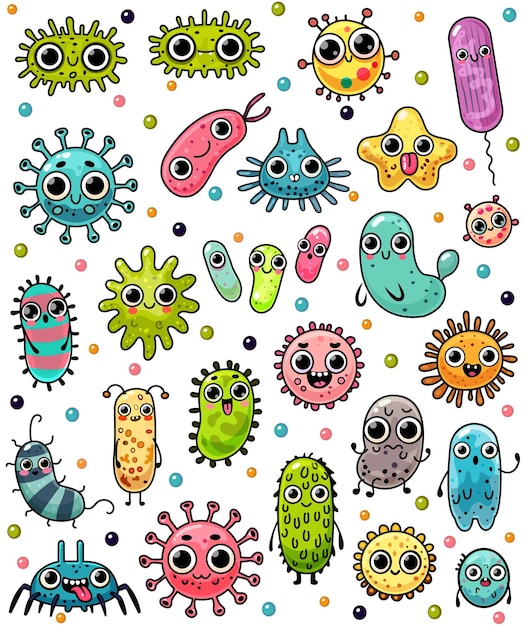 Ilustración vectorial de dibujos animados coloridos con expresiones lindas en fondo blanco
