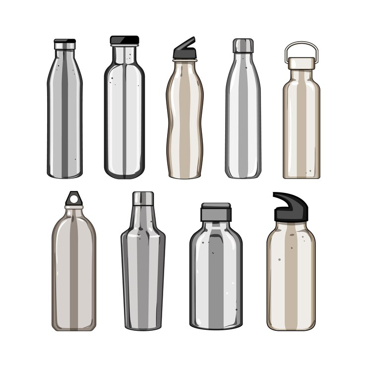 Vector ilustración vectorial de dibujos animados de un conjunto de botellas inoxidables