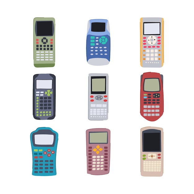 Ilustración vectorial de dibujos animados de un conjunto de calculadoras gráficas
