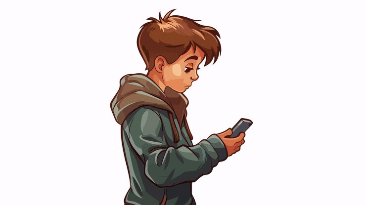 Ilustración vectorial de dibujos animados creativos de una persona enviando mensajes de texto en el teléfono