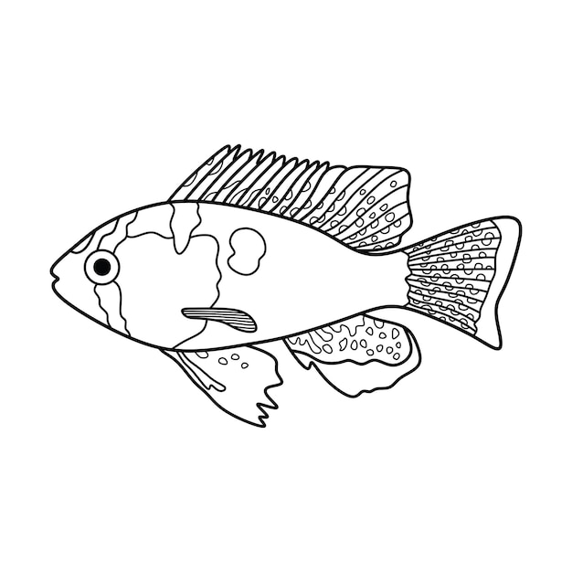 Ilustración vectorial de dibujos animados dibujada a mano icono de pez carnero azul alemán aislado en fondo blanco