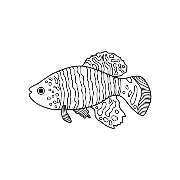 Ilustración vectorial de dibujos animados dibujada a mano icono de pez killi aislado en fondo blanco