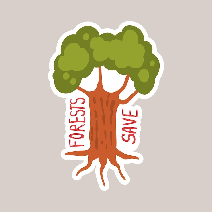 Vector ilustración vectorial de dibujos animados con el eslogan de salvar el bosque