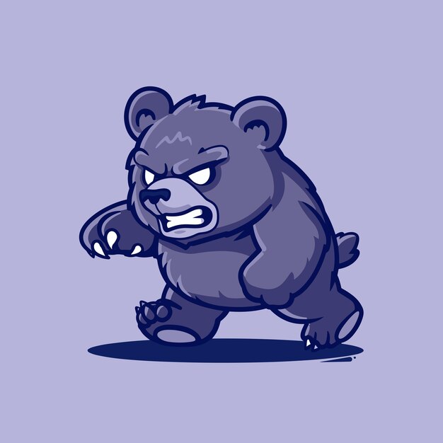 Vector ilustración vectorial de dibujos animados de estilo plano de oso enojado