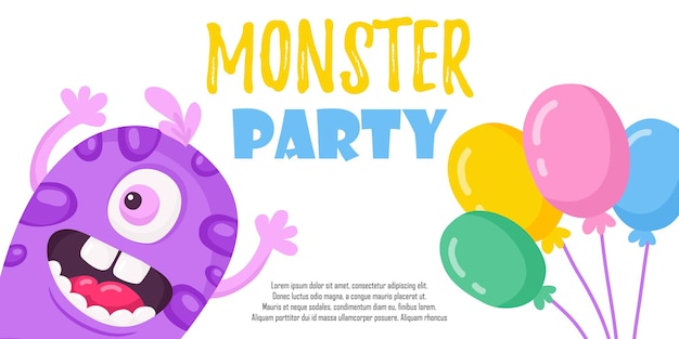 Una ilustración vectorial de dibujos animados de una feliz fiesta de celebración de monstruos tontos
