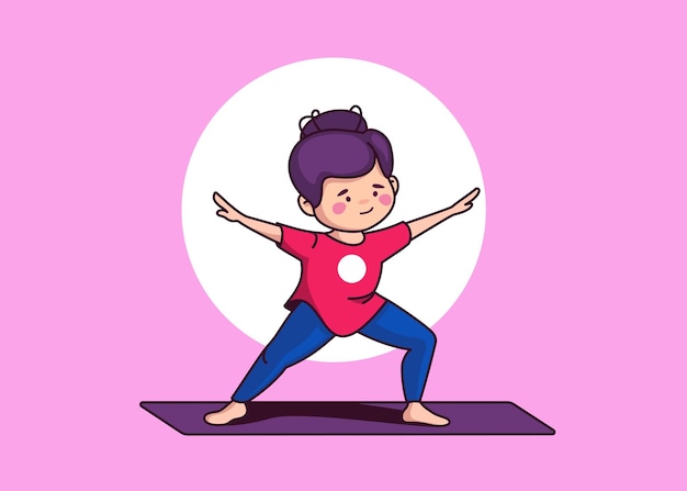 Ilustración vectorial de dibujos animados fitness mujer haciendo ejercicios de yoga pilates estiramiento