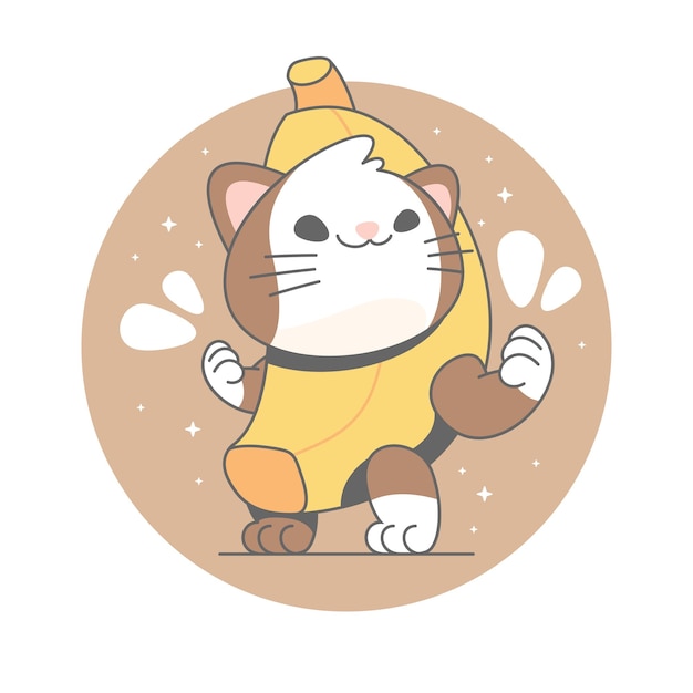 Ilustración vectorial de dibujos animados de gato plátano