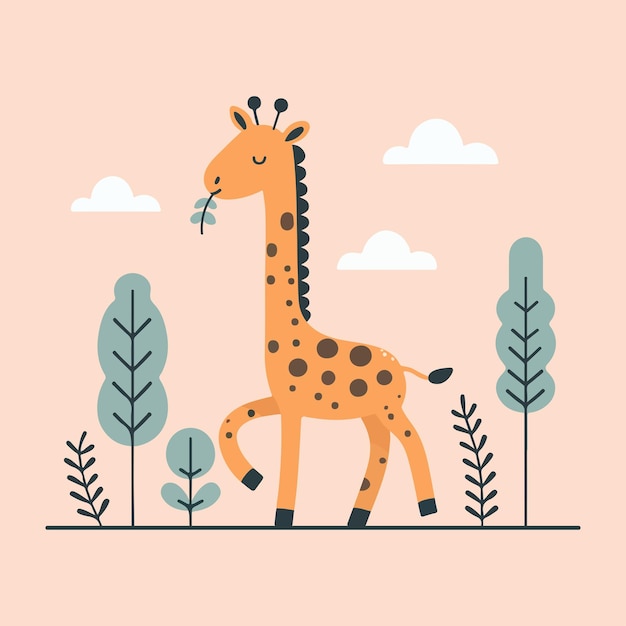 Ilustración vectorial de dibujos animados de girafa en estilo plano