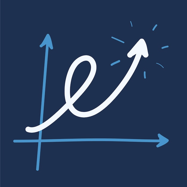 Ilustración vectorial de dibujos animados del gráfico de tendencia de crecimiento con curva ascendente con valores que aumentan exponencialmente