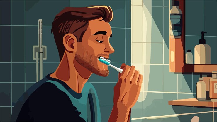 Vector ilustración vectorial de dibujos animados de un hombre cepillando