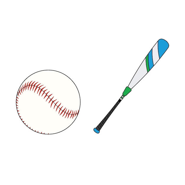 Bate de béisbol y el icono de la bola sobre fondo blanco. diseño colorido.  ilustración vectorial Vector Premium, …