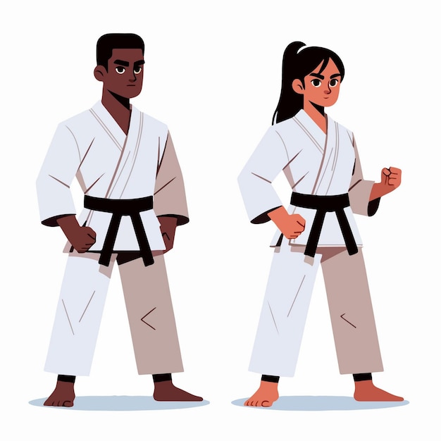 Ilustración vectorial de dibujos animados de karate masculino y femenino