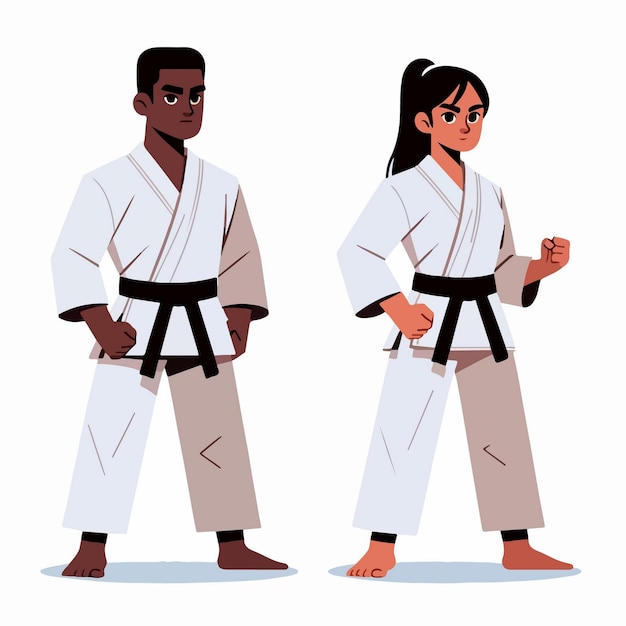 Vector ilustración vectorial de dibujos animados de karate masculino y femenino