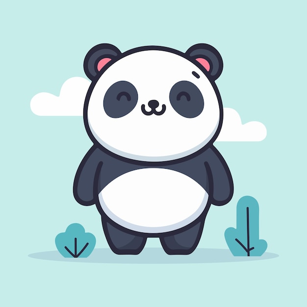Ilustración vectorial de dibujos animados de kawaii panda en estilo plano