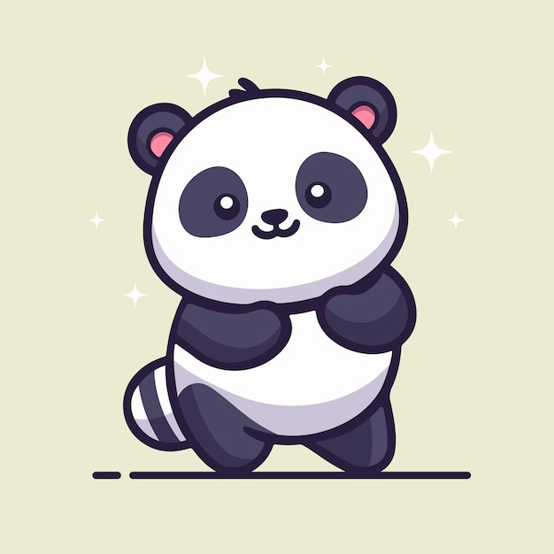 Ilustración vectorial de dibujos animados de kawaii panda en estilo plano