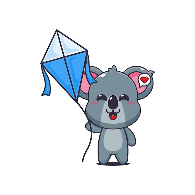 Ilustración vectorial de dibujos animados de Koala jugando a la cometa