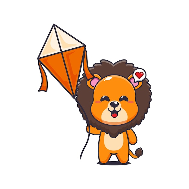 Ilustración vectorial de dibujos animados de leones jugando a la cometa