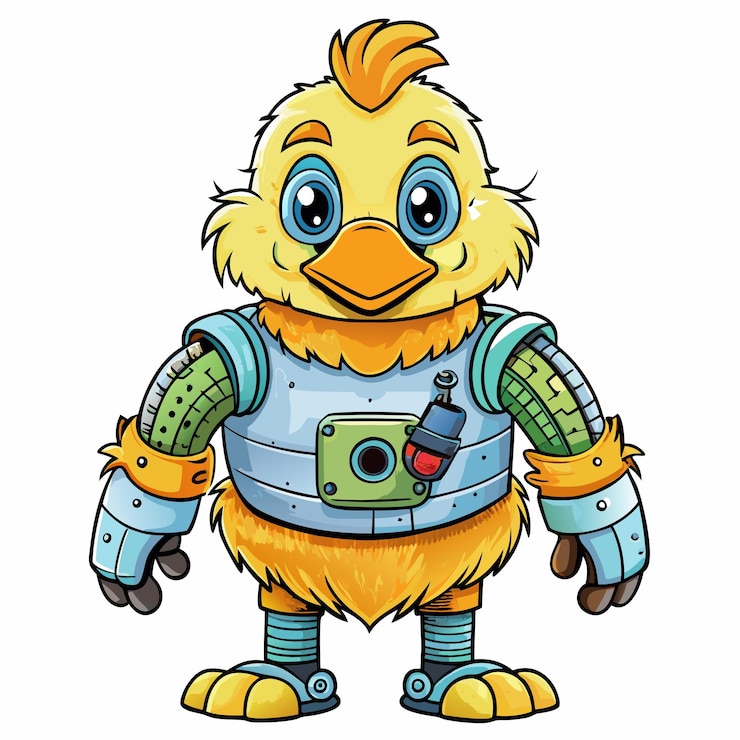 Vector ilustración vectorial de dibujos animados del lindo y esponjoso pato tecnológico