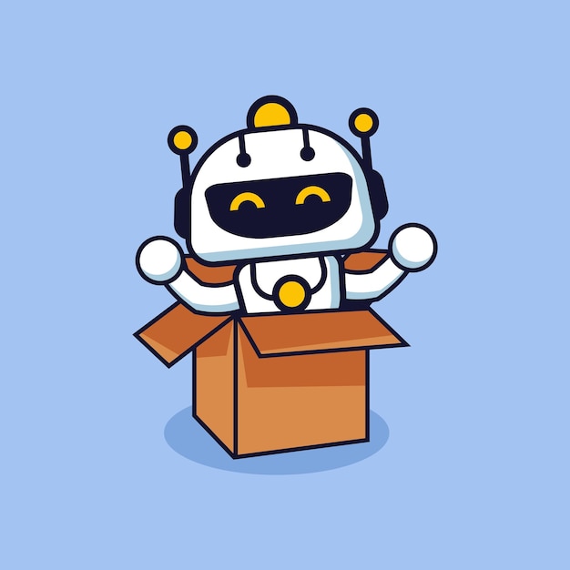 Ilustración vectorial de dibujos animados de un lindo robot que está en un cartón para la mascota y el registro de la empresa comercial