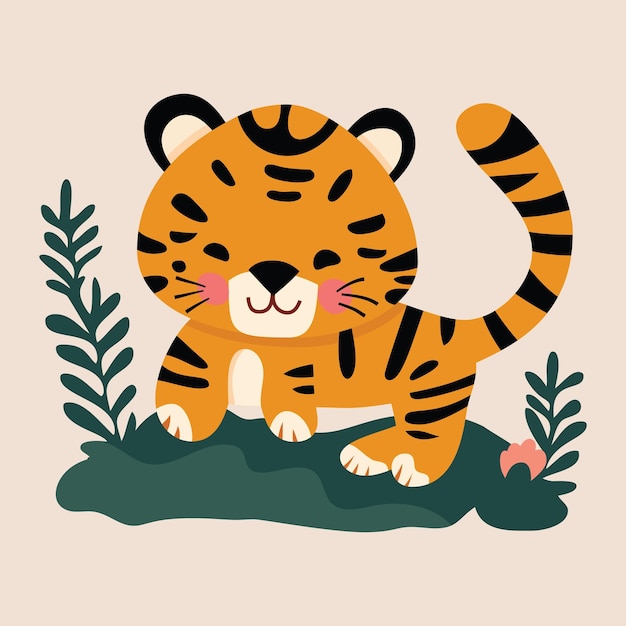 Una ilustración vectorial de dibujos animados de un lindo tigre bebé