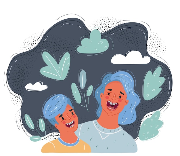 Ilustración vectorial de dibujos animados de madre e hijo riendo juntos