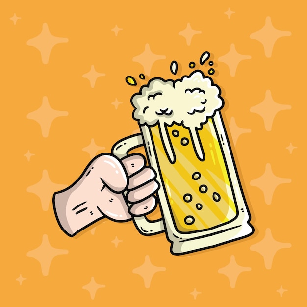 Ilustración vectorial de dibujos animados de una mano sosteniendo un vaso de cerveza