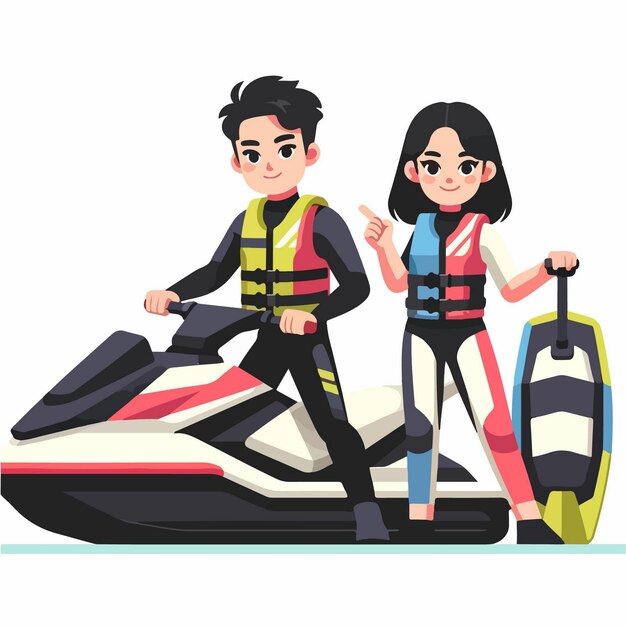 Vector ilustración vectorial de dibujos animados de motociclistas masculinos y femeninos