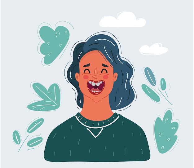 Ilustración vectorial de dibujos animados de una mujer riendo vista de cerca