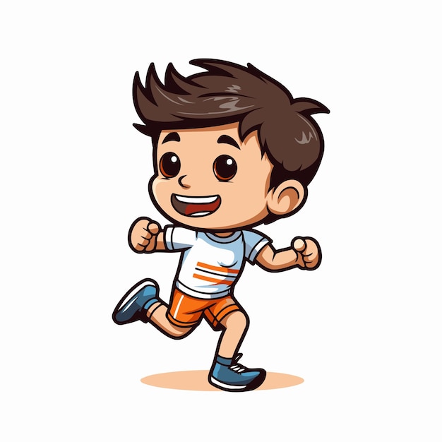Vector ilustración vectorial de dibujos animados de un niño corriendo aislada sobre un fondo blanco
