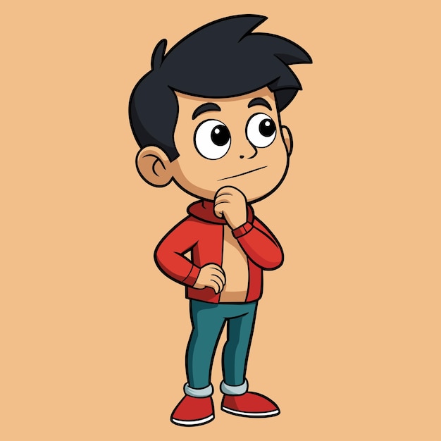 Una ilustración vectorial de dibujos animados de un niño pensando