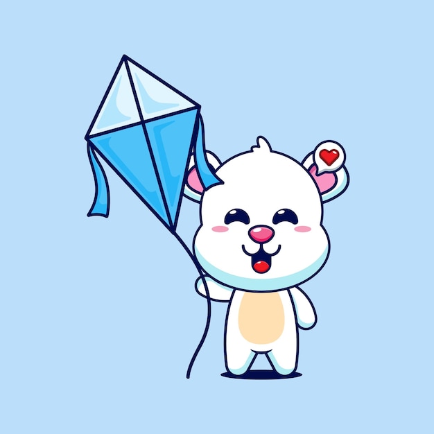 Ilustración vectorial de dibujos animados de oso polar jugando a la cometa